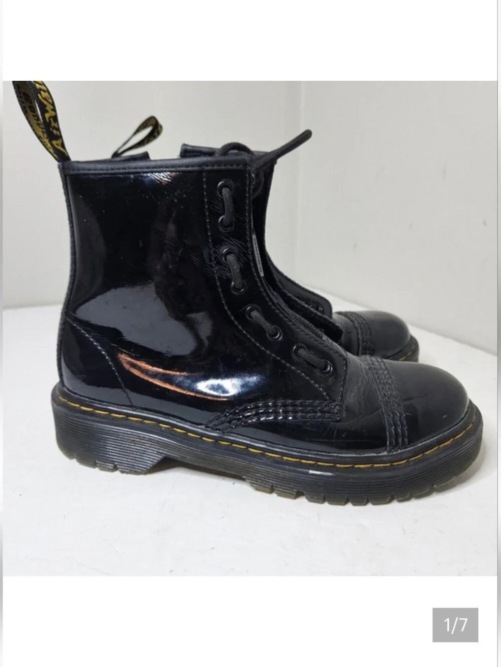 Dr. Martens Youth Sinclair Bex Patent Leather Boot Black, Zipper Lace Up Kids 3